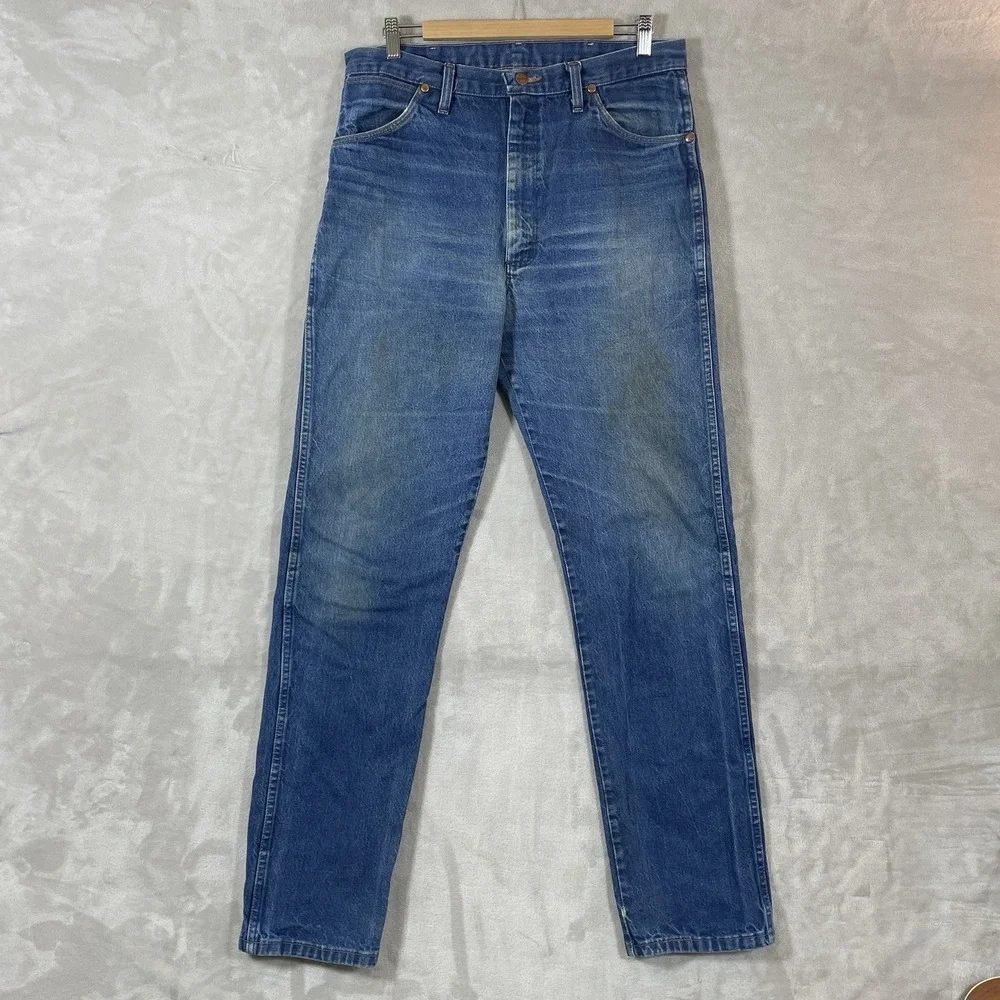 Vtg Wrangler 13MWZ Jeans Mens 36x36 (fit 34x34) Whisker Fade Distressed Mud Wash